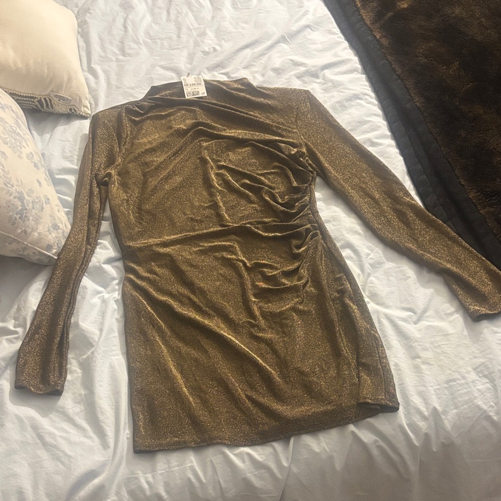 H&M Shimmering Gold Long Sleeve Dress